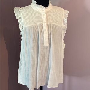 J. Crew White Sleeveless Ruffled Blouse Size Large